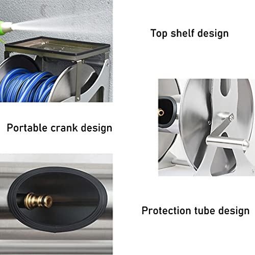 ZYCSKTL Garden Hose Reel Cart with Hose,Wall-Mounted Hose Cart with Storage Table, Household Small Portable Water Pipe High Pressure Water Gun Storage Rack, Garden Hose Truck