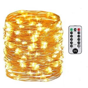 daily-necessities battery operated string lights, 33ft 100 led string lights dimmable with remote control for outdoor, bedroom, garden, christmas, party, wedding (waterproof, copper wire, warm white)