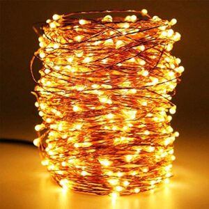 Daily-Necessities Battery Operated String Lights, 33ft 100 LED String Lights Dimmable with Remote Control for Outdoor, Bedroom, Garden, Christmas, Party, Wedding (Waterproof, Copper Wire, Warm White)