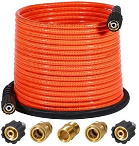 yamatic pressure washer hose 50 ft anti-kink flexible, extension power washer hose 3200 psi x 1/4″, m22 to 3/8″ quick connect couplers for replacement (pu wear-resistant jacket)