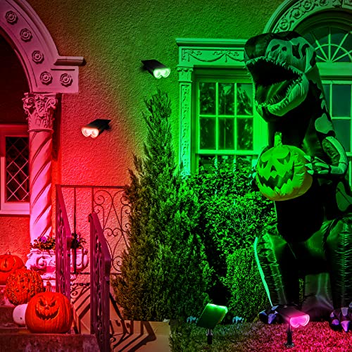 Consciot Solar Spot Lights Outdoor, Color Changing 16 LEDs IP67 Waterproof Solar Landscape Spotlights, 8 Colors, Auto On/Off, Multicolor Adjustable Solar Lights for Garden Yard Pathway, 2 Pack(RGB)