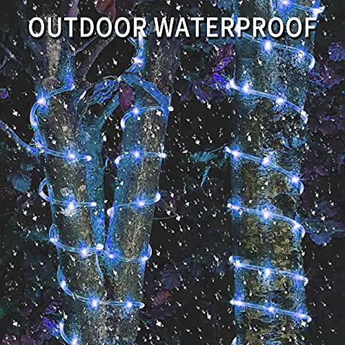 Oluote Solar String Lights Outdoor Rope Lights, 33ft 100 LEDs Waterproof Tube Lights with Solar Panel for Outdoor Home Garden Parties Independence Day Decor (Blue, 33FT)