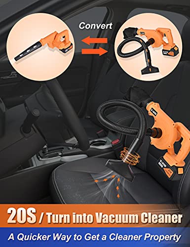 Blower Cordless，with 21V 4.0 Ah Lithium Battery Powered , 2 in 1 Sweeper & Vacuum for Clearing Dust,,Car Vacuum, Patio/Deck/Garden Cleaning, Garage Dusting