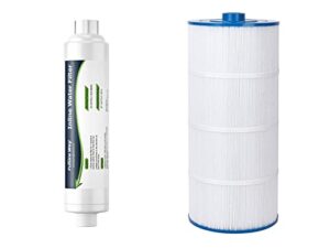 futuer way 1 pack garden hose end pre filter + 1 set hot tub filter (compatible with sundance spas 6450-488, unicel c-8326, pleatco psd125-2000)