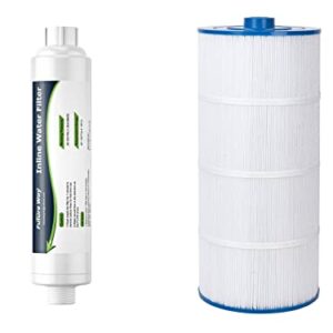 Futuer Way 1 Pack Garden Hose End Pre Filter + 1 Set Hot Tub Filter (Compatible with Sundance Spas 6450-488, Unicel C-8326, Pleatco PSD125-2000)