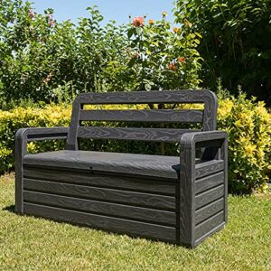 ALIDAM Deck Box Storage Box 70 Gallon Outdoor Deck Storage Box Chest Bench, Dark Gray Patio Deck Garden Furniture