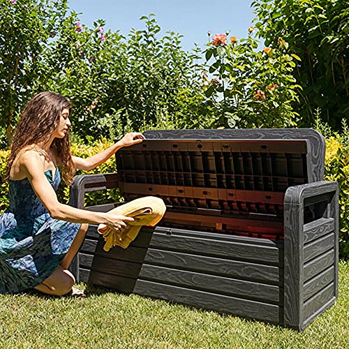 ALIDAM Deck Box Storage Box 70 Gallon Outdoor Deck Storage Box Chest Bench, Dark Gray Patio Deck Garden Furniture