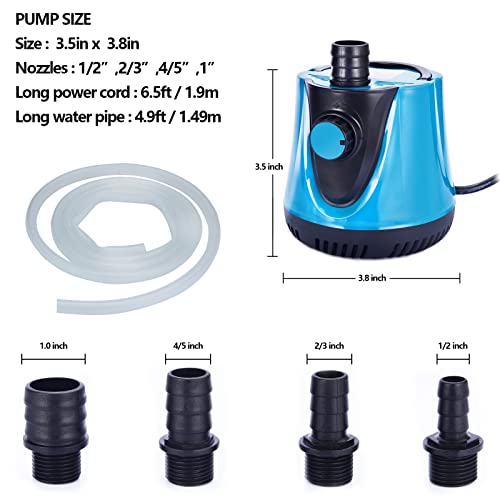 nongovee Aquarium Submersible Pump: 600GPH 2300L/H 45W Adjustable Displacement with 6ft Power Cord for Garden Waterfalls | Pool Covers | Hydroponics | Fish Tanks | Small Ponds | Fountains