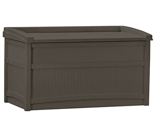 ALIDAM Deck Box Storage Box 50 Gallon Outdoor Deck Storage Box Resin Patio Seat Garden Bench, Brown Patio Deck Garden Furniture