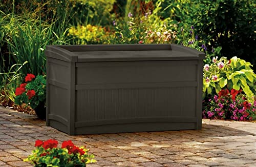 ALIDAM Deck Box Storage Box 50 Gallon Outdoor Deck Storage Box Resin Patio Seat Garden Bench, Brown Patio Deck Garden Furniture