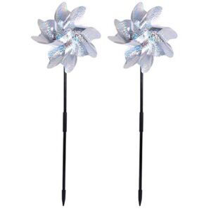 yarnow garden wind spinners plastic pinwheels bird repeller pinwheels wind sculptures yard stake stick art ornament bird repellent device stake decorations for lawns yard patio 2pcs