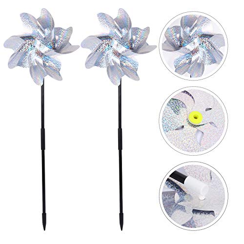 YARNOW Garden Wind Spinners Plastic Pinwheels Bird Repeller Pinwheels Wind Sculptures Yard Stake Stick Art Ornament Bird Repellent Device Stake Decorations for Lawns Yard Patio 2Pcs