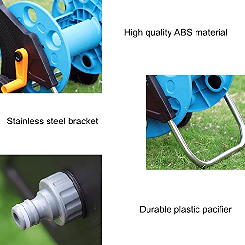 ZYCSKTL Garden Hose Reel Cart,Portable Garden Hose Storage Rack with Rollers, Household Wall Cleaning Hose Cart, Telescopic Rod (Color : Blue, Size : +DN15 50m red Pipe)