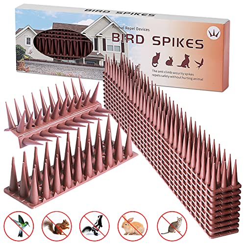 Pack of 12 Anti Bird Spike Strips for Fence Roof Railing Covering 17 Feet in Total - Plastic Squirrel Deterrent Cat and Raccoon Repellent Strips with 3 Foldable Segments