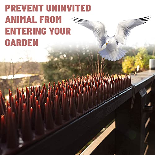 Pack of 12 Anti Bird Spike Strips for Fence Roof Railing Covering 17 Feet in Total - Plastic Squirrel Deterrent Cat and Raccoon Repellent Strips with 3 Foldable Segments