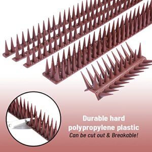 Pack of 12 Anti Bird Spike Strips for Fence Roof Railing Covering 17 Feet in Total - Plastic Squirrel Deterrent Cat and Raccoon Repellent Strips with 3 Foldable Segments