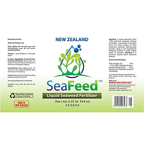 SeaFeed New Zealand Liquid Seaweed Fertilizer 33.8oz Liquid Plant Food for Indoor Plants Vegetables Trees and Lawns | Liquid Lawn Fertilizer