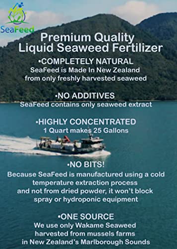 SeaFeed New Zealand Liquid Seaweed Fertilizer 33.8oz Liquid Plant Food for Indoor Plants Vegetables Trees and Lawns | Liquid Lawn Fertilizer