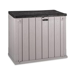 toomax stora way all-weather outdoor xl horizontal 7′ x 3.5′ storage shed cabinet for trash can, garden tools, & yard equipment, taupe gray/anthracite