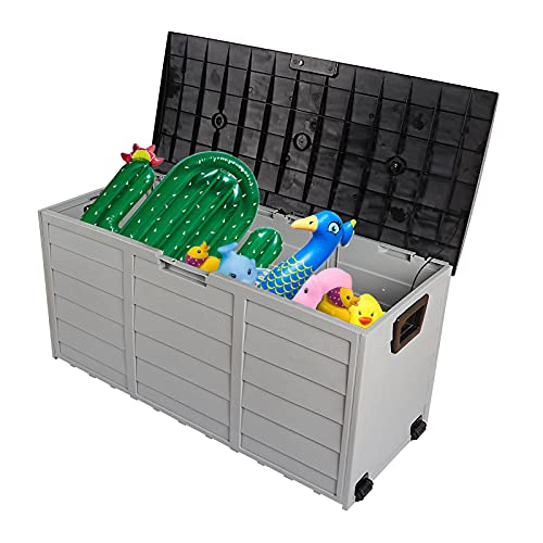 ZZCL, 75gal 260L Outdoor Garden Plastic Storage Deck Box Chest Tools Cushions Toys Lockable Seat