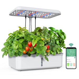 WiFi 14 Pods Hydroponics Growing System, Smart Hydro Indoor Herb Garden with LED Grow Light Up to 20.6", Automatic Timer, Plants Germination Kit with Pump System for Home Kitchen Gardening(White)