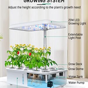 WiFi 14 Pods Hydroponics Growing System, Smart Hydro Indoor Herb Garden with LED Grow Light Up to 20.6", Automatic Timer, Plants Germination Kit with Pump System for Home Kitchen Gardening(White)