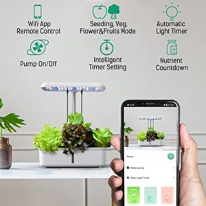 WiFi 14 Pods Hydroponics Growing System, Smart Hydro Indoor Herb Garden with LED Grow Light Up to 20.6", Automatic Timer, Plants Germination Kit with Pump System for Home Kitchen Gardening(White)