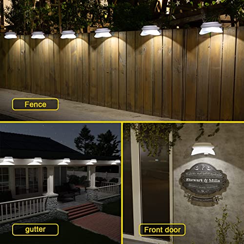 ROSHWEY Gutter Lights, 6 Pack Solar Patio Decor Lights with 9 LED Waterproof Fence Lights for Eaves Garden Landscape Pathway (Cool White)