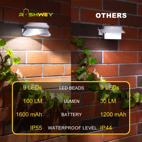 ROSHWEY Gutter Lights, 6 Pack Solar Patio Decor Lights with 9 LED Waterproof Fence Lights for Eaves Garden Landscape Pathway (Cool White)