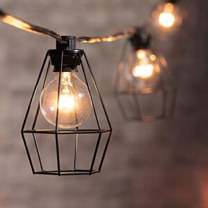 outdoor lantern string lights cafe lights 20feet with 12 clear g40 bulbs and vintage metal lamp shades, indoor outdoor lights for patio yard decor garden gazebo backyard hanging decorations, black
