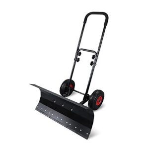 kokmat snow shovels, rolling snow pusher 10in wheels, heavy duty metal snow pusher with adjustable height and angle for driveway, garden, pavement cleaning (size : double pole)