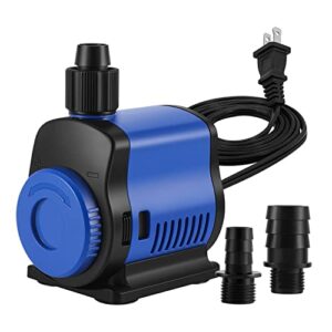 flexzion 320 gph submersible water pump, garden fountain pump submersible aquarium waterpump with adjustable flow rate and suction cup mount for aquarium, fish pond, fish tank, outdoor, hydroponics