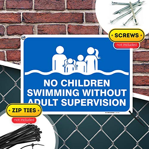 No Children Swiming Without Adult Supevision Sign, 10" x 14" 0.40 Aluminum, Fade Resistance, Indoor/Outdoor Use, USA MADE By My Sign Center