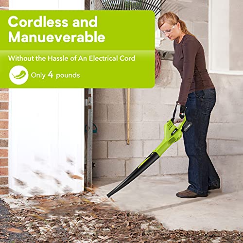 Leaf Blower - 20V Leaf Blower Cordless with Battery & Charger, Electric Leaf Blower for Lawn Care, Battery Powered Air Leaf Blower Cordless Lightweight (Battery & Charger Included)