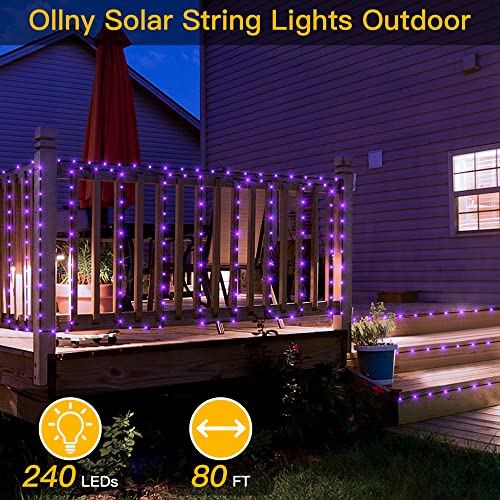 Ollny Solar String Lights Outdoor, 240LED/80ft IP67 Waterproof 8 Lighting Modes, Solar Fairy Lights with 3 Timer, Solar Powered Christmas Lights for Garden Yard, Patio, Wedding, Christmas, Purple