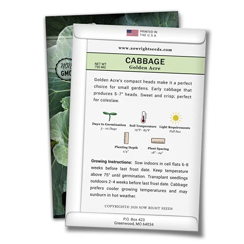 Sow Right Seeds - Golden Acre Cabbage Seed for Planting - Non-GMO Heirloom Packet with Instructions to Plant an Outdoor Home Vegetable Garden - Great Gardening Gift (2)