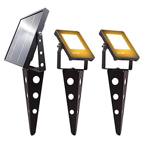 Solar Spot Lights Outdoor,ZETA Metal Outdoor Waterproof Warm White Auto On/Off Dusk to Dawn Landscape Flag Pole Uplights Decoration SpotLights for Outside House Trees Garden Yard Driveway Pathway Lawn