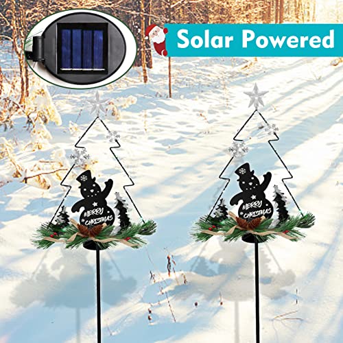 48 Inch Tall 20 LEDs Solar Garden Lights Tree Outdoor, 2 Pack Christmas Tree Lights Multi-Color Pine Lights for Garden Patio Pathway Lights Xmas Snowman Decors 2 Modes (Flicker Light & Constant)