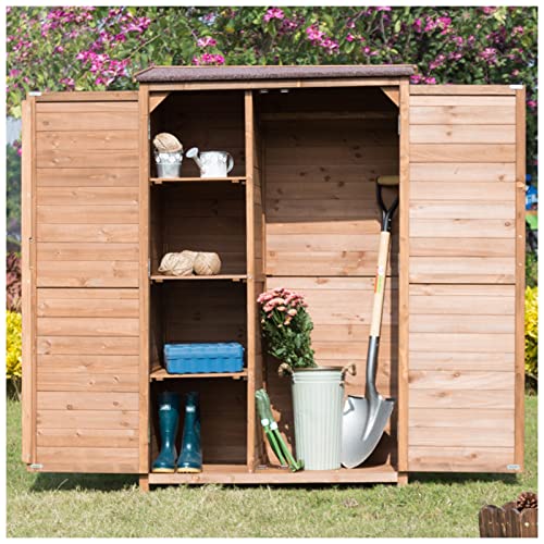 Wooden Garden Tool Storage Cabinet, Extra Tall Outdoor Shed for Patio ...