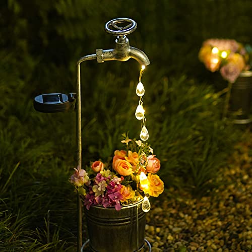 POIYTL Solar Outdoor Lights Decorative Garden Decor for Outside Outdoor Patio Decor Garden Lights Solar Powered Waterproof Water Taps Landscape Lights Outside Decorations for Yard