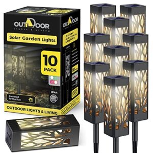 10 pack solar pathway lights outdoor waterproof – upgraded led for 2023 garden lights solar powered – warm white landscape solar yard lights for patio walkways – outdoor solar lights decorative