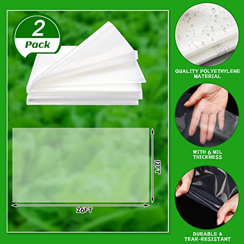 2 Pack Greenhouse Film 12' x 25' Clear Greenhouse Plastic Sheeting 6 Mil Green House Plastic Cover UV Resistant Polyethylene Film Coverings for Plant Farms Agriculture Garden