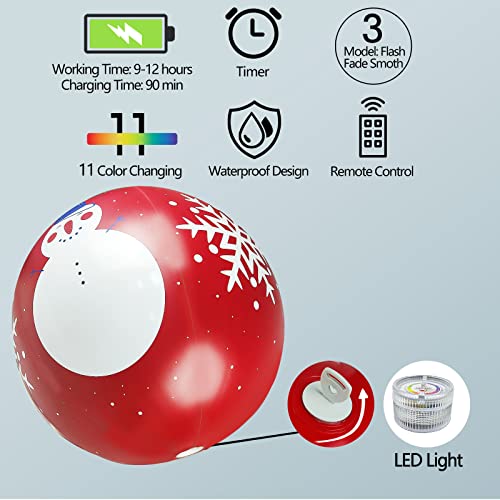 IOKUKI Light Up Pool Balls - 24 Inch Large Outdoor Decorated Ball with Rechargeable LED Light & Remote for Outdoor Yard & Pool Decorations - Red & White 1 PCS