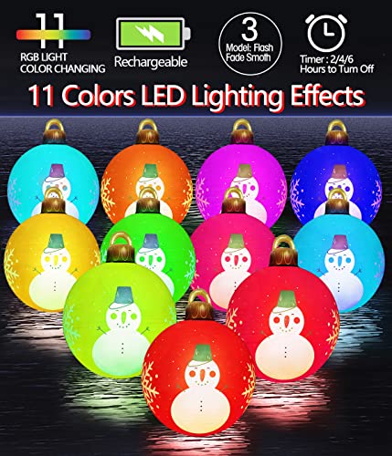 IOKUKI Light Up Pool Balls - 24 Inch Large Outdoor Decorated Ball with Rechargeable LED Light & Remote for Outdoor Yard & Pool Decorations - Red & White 1 PCS