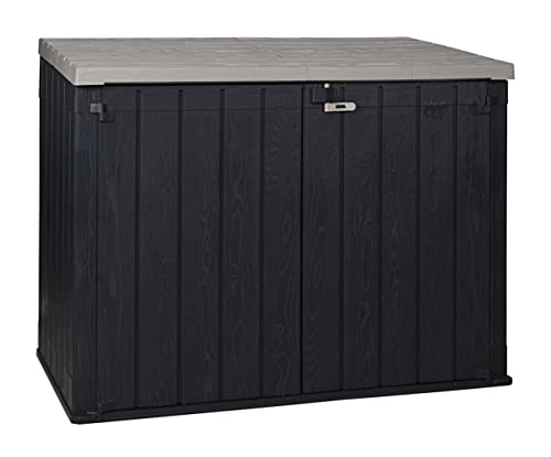 Toomax Stora Way All-Weather Outdoor Horizontal 6 x 3.5' Storage Shed Cabinet for Garden Tools and Yard Equipment, Taupe Gray Box, Anthracite Lid