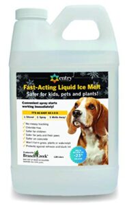 branch creek entry chloride-free, non-toxic, liquid snow and ice melt certified safe for pets, plants, floors, concrete, sidewalks, and metal for residential or commercial use (0.5 gallon)