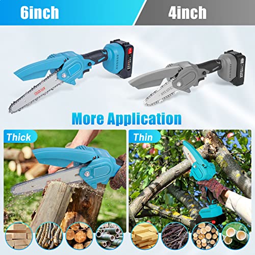 Mini Chainsaw Cordless 6 Inch Chain Saw Battery Powered with 2 Batteries 21V 2000mAh 2pc 6-inch Chains, Electric Chainsaw Handheld Portable for Wood Cutting Tree Trimming, Small Rechargeable Chain Saw