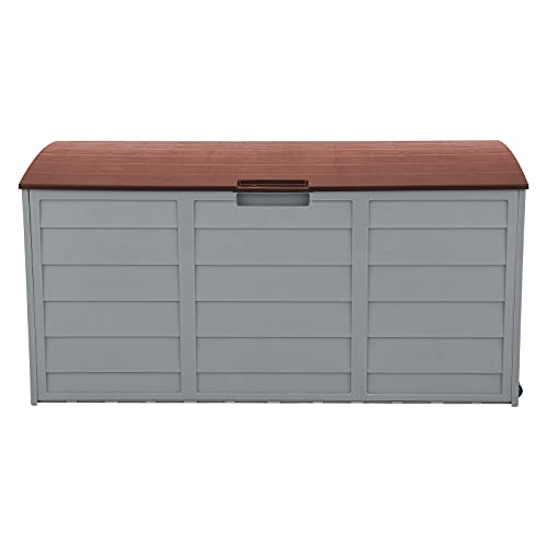 MengK 75gal 260L Outdoor Garden Plastic Storage Deck Box Chest Tools Cushions Toys Lockable Seat