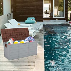 MengK 75gal 260L Outdoor Garden Plastic Storage Deck Box Chest Tools Cushions Toys Lockable Seat