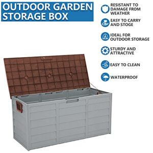 MengK 75gal 260L Outdoor Garden Plastic Storage Deck Box Chest Tools Cushions Toys Lockable Seat